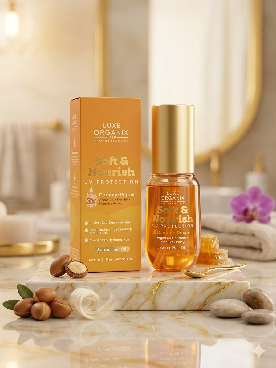 Luxe Organix Restore & Revive UV Protection 3X Deep Hydration Argan Oil + Keratin + Murumuru Oil Serum Hair Oil