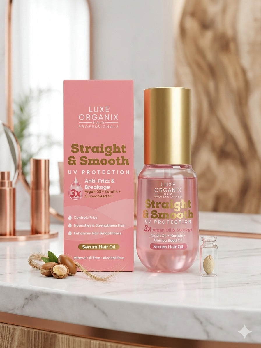 Luxe Organix Straight & Smooth UV Protection 3X Anti-Frizz & Breakage Argan Oil + Keratin + Quinoa Seed Oil Serum Hair Oil