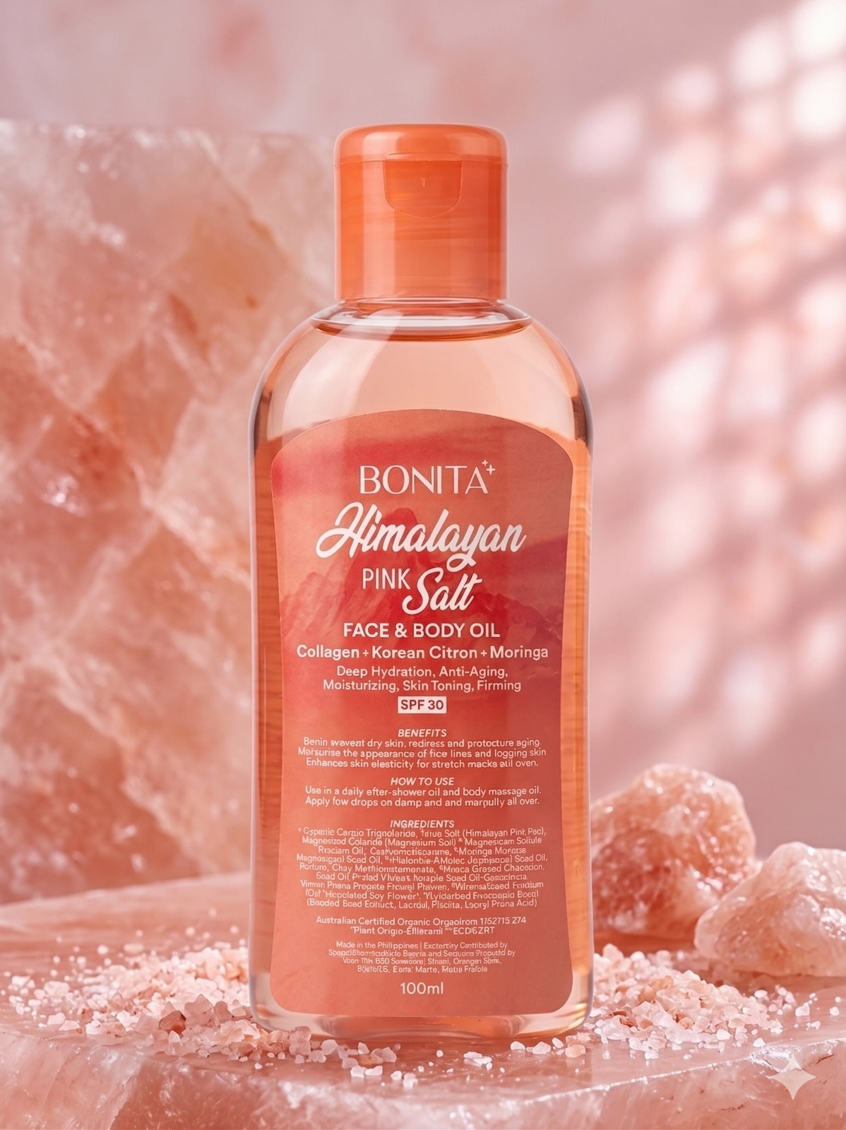 BONITA Himalayan Pink Salt Face & Body Oil 100ml – Collagen, Korean Citron & Moringa